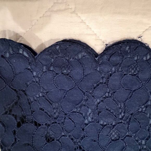 Madewell Navy Blue Lace Short Sleeve Blouse Top Scalloped Hem Size Small - Picture 14 of 16